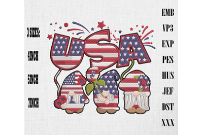 USA America Gnome 4th Of July Embroidery