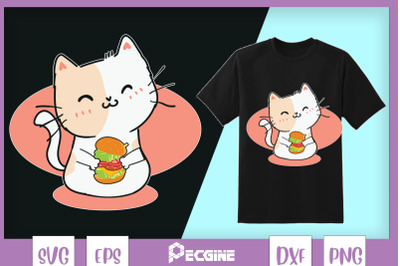 Cute Cat And Burger Fastfood