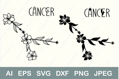 Cancer zodiac with flowers svg, Horoscope, Constellation dxf