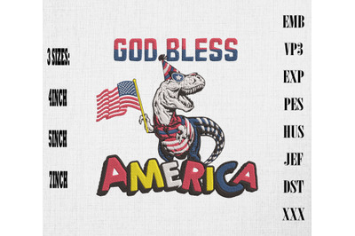 God Bless America T-rex Dino USA Flag American Embroidery