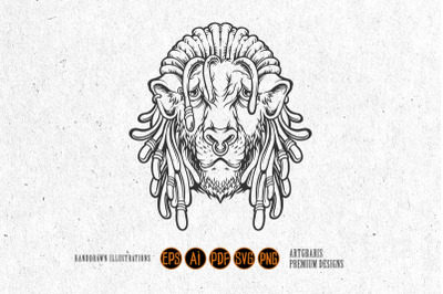 Lion head cool with dreadlock monochrome svg