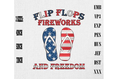 Flip Flops Fireworks &amp; Freedom 4th Of July Embroidery