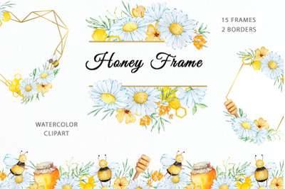 Watercolor floral honey frame clipart