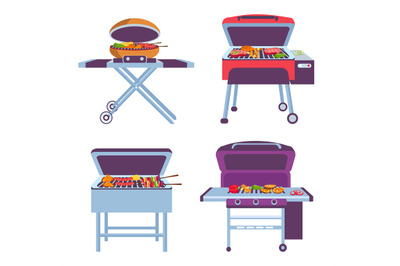 Cartoon barbeque grills collection to cook meat