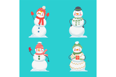 Cute christmas snowman in scarf and hat