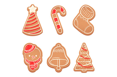 Gingerbread Christmas cookies in form of tree bell and socks