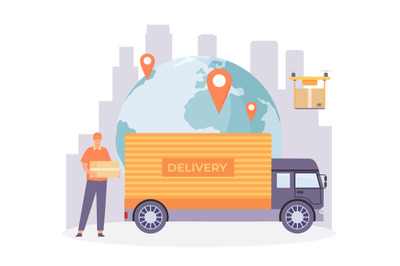 Global delivery service by truck or lorry