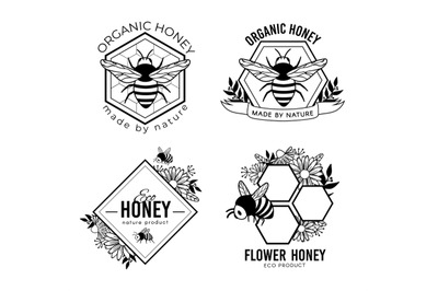 Honey labels, natural and sweet product badges