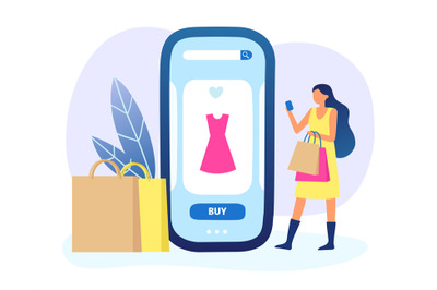 Woman do online shopping by mobile application