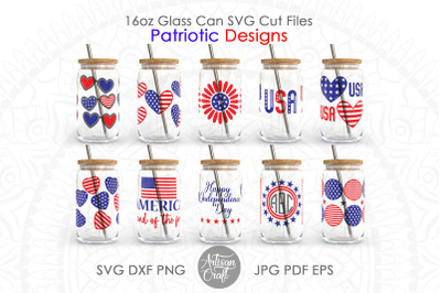 Patriotic can glass SVG&2C; 16oz glass can wrap&2C; fourth of July SVG