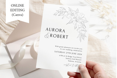 Modern Wedding Invitation Template Minimal Canva Boho Details Card Flo