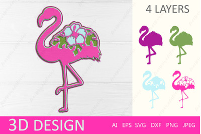 Flamingo 3d layered, Tropical flamingo svg paper cut