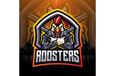 Rooster with gun mascot logo design