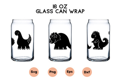 16 Oz Glass Can Wrap Dinosaurs SVG PNG EPS DXF
