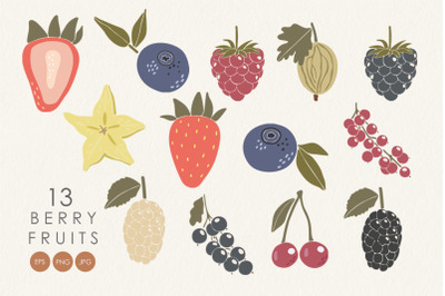 Boho berry clipart, Tropical fruits collection, Digital summer clipart