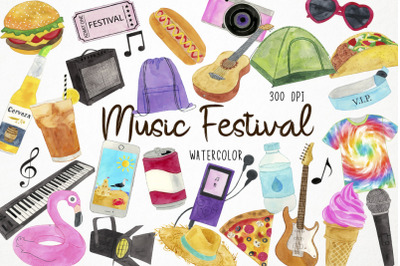 Watercolor Music Festival Clipart, Concert Clipart, Music Clipart