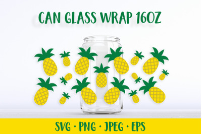 Pineapple can glass wrap SVG. Summer  tropical glass can