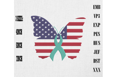 PTSD Awareness Butterfly America Flag Embroidery