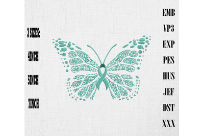 Teal Ribbon Butterfly Embroidery PTSD Awareness