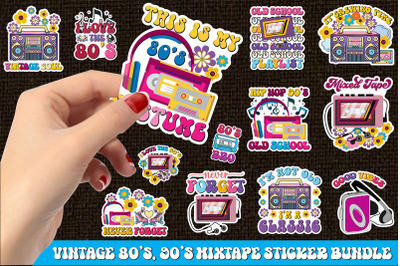 Vintage 80&#039;s, 90&#039;s Mixtape Sticker Bundle