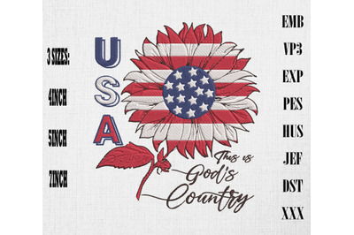 USA This Is God&amp;&23;039;s Country 4th Of July Embroidery