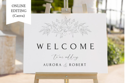 Modern Minimalist Wedding Welcome Sign Canva Landscape Boho Floral