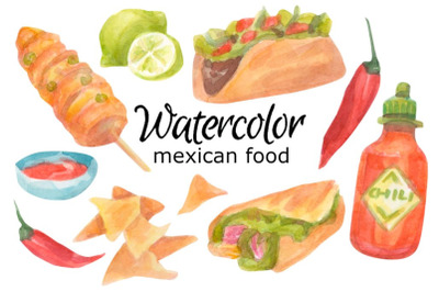 Watercolor mexican food clipart taco