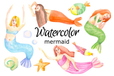 Mermaid watercolor clip art