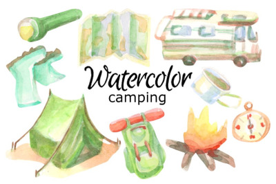 Camping watercolor clip art