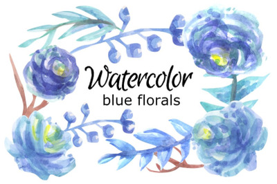 Blue florals watercolor clipart