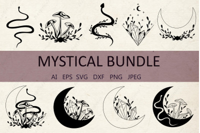 Mystical bundle&2C; Celestial Magical Moon Mushroom Snake svg