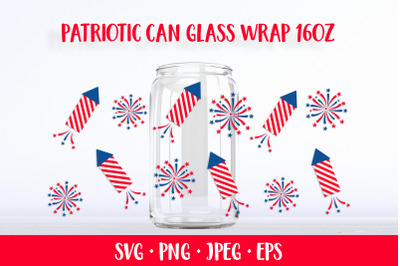 Patriotic fireworks can glass wrap SVG. 4th of July glass can