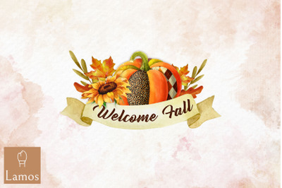 Welcome Fall Autumn Pumpkin Design PNG