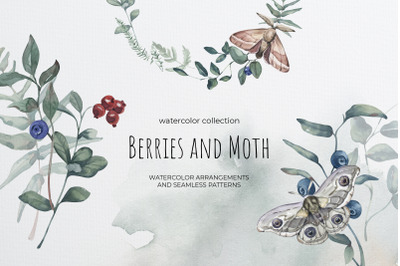 Berries and Moth Watercolor Collection