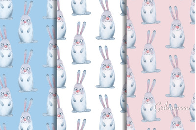 Watercolor seamless pattern with cartoon bunny