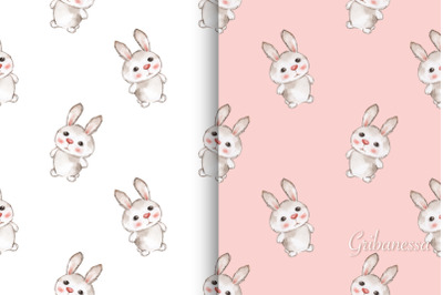 Cute rabbits. 2 cute seamless patterns with baby animals