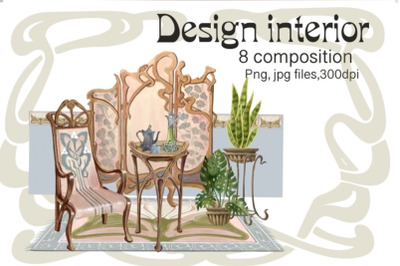 Interior composition, Interior design ,art nouveau style