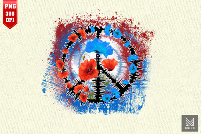 Peace Sign Red And Blue Flower Hippie