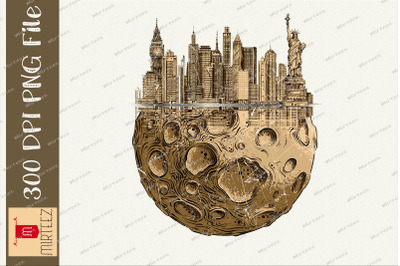 City In Moon Vintage Creative Design