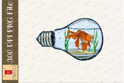 Gold Fish In Light Bulb Creative Design