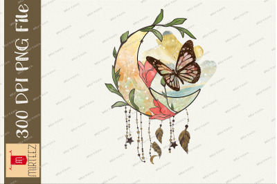 Boho Butterfly Moon Vintage Butterfly