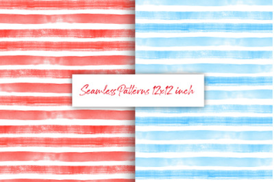 Striped digital paper. Watercolor seamless patterns