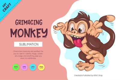 Grimacing Cartoon Monkey. Crafting, Sublimation.