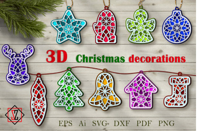3D Christmas decorations/Paper cut/SVG