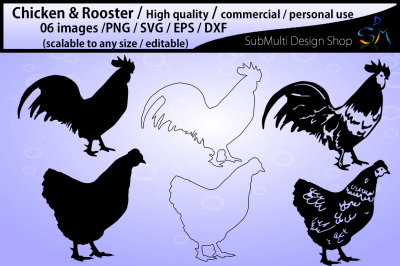 Chicken and rooster silhouette