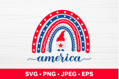 USA patriotic rainbow. 4th of July SVG. American gnome.