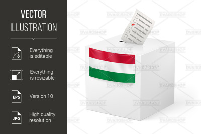 Ballot box with voting paper. Hungary