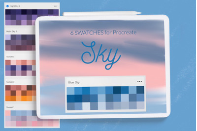 Sky swatches Procreate. Blue sky, sunset sky, night color palette