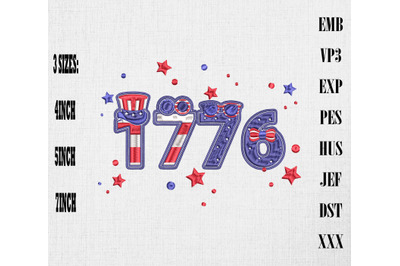 1776 Freedom Celebrating 4th Of July Embroidery USA Independence Day