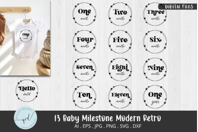 13 set Baby Milestone Modern Retro SVG